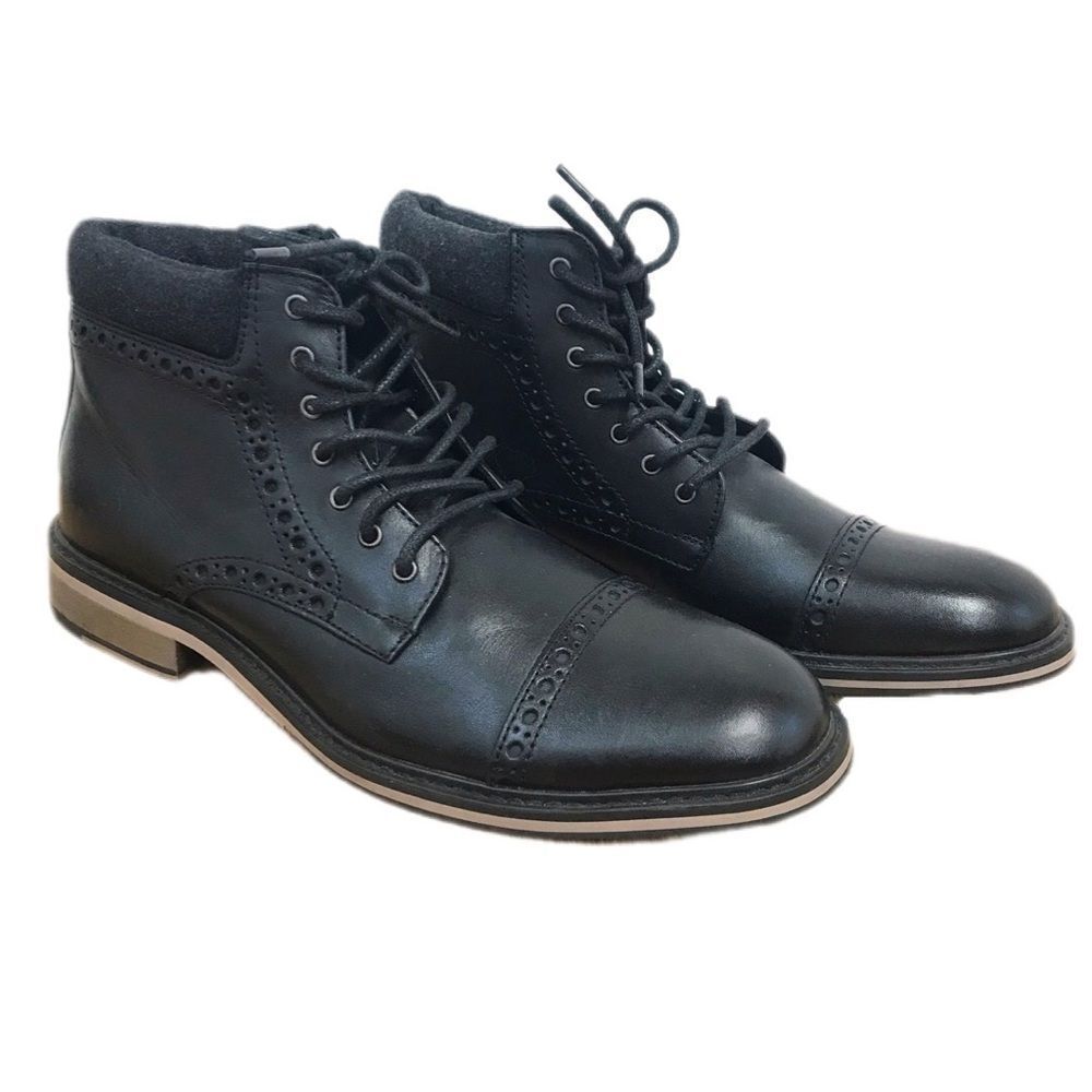 New EXPRESS Mens Black Leather‎ Oxford Ankle Boot Cap Toe Dress Shoe Size 8